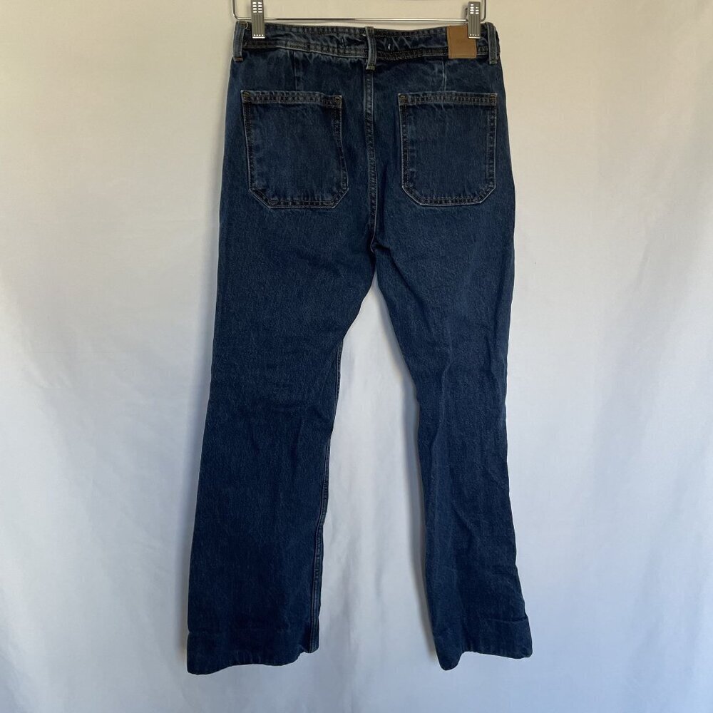 Zara medium wash denim jeans straight leg women's size 6 pockets double buttons - Picture 6 of 7
